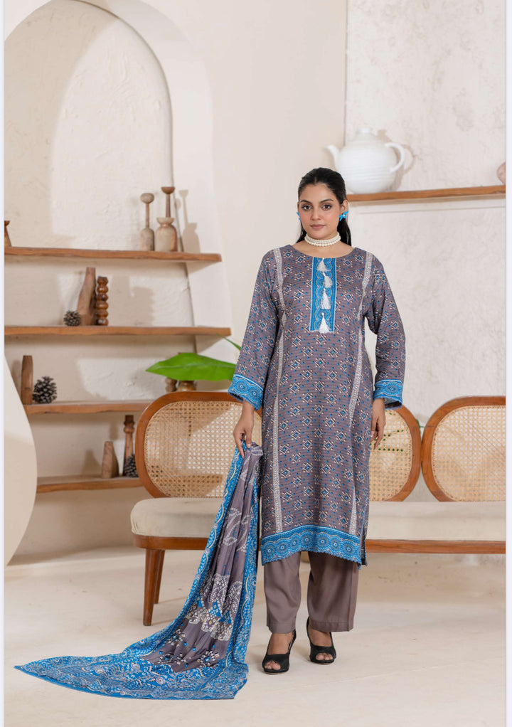 3 Piece Ready To Wear - Printed Linen Suit-- TT-102