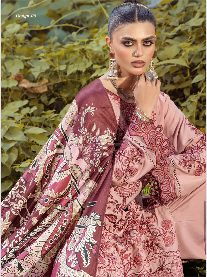 3 Pc Ready To Wear Fully Embroidered Dhanak  Suit With Wool  Shawl- TT-55-