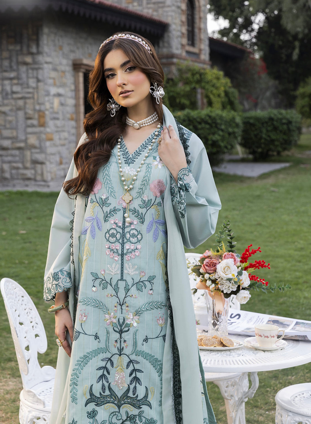 3 Piece Ready To Wear - Embroidered Farshi Shalwar- New  2025 Collection - HE135-