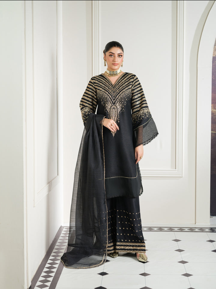 3 Pc Ready To Wear Embroidered Masori Dhanak Suit -HE23