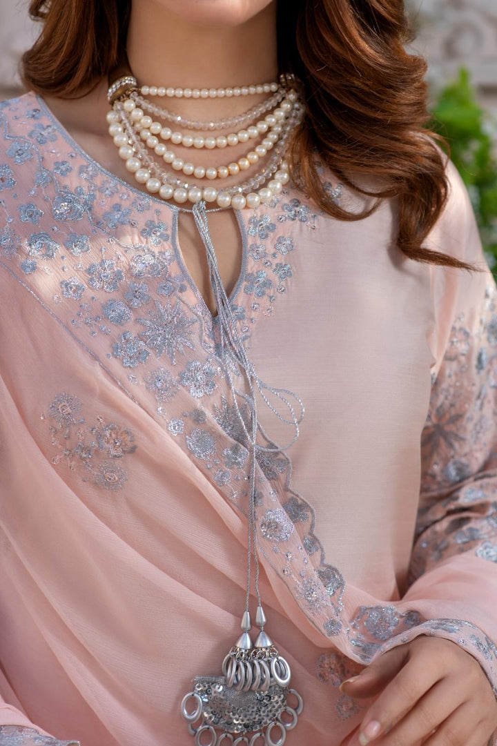 New Festive Luxury Soft Peach Blush Silver Detailed Suit | Festive 2026 Collection- RA175