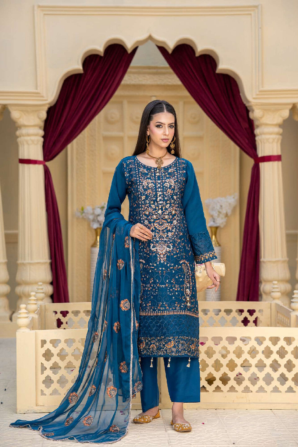 3 Piece Ready To Wear Fully Embroidered Chiffon Suit -- TT-72-