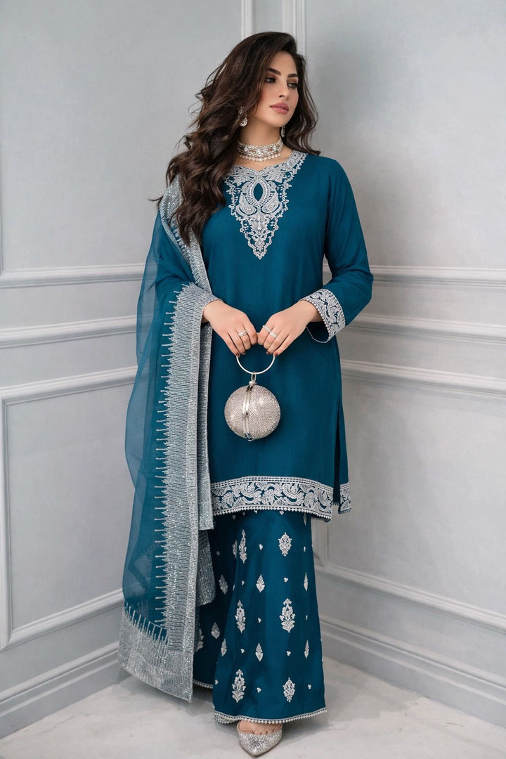 New Festive Teal Blue Luxury Suit- New 2026 Collection - RA174