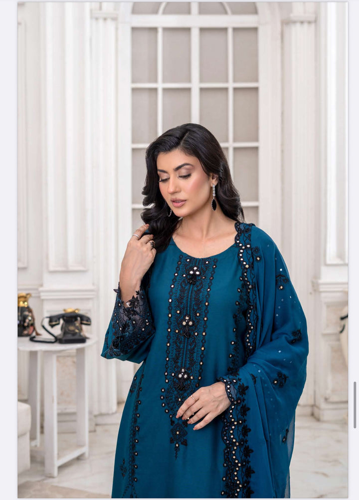 3 Piece Ready To Wear -Embroidered Dhanak Suit-- RR12-