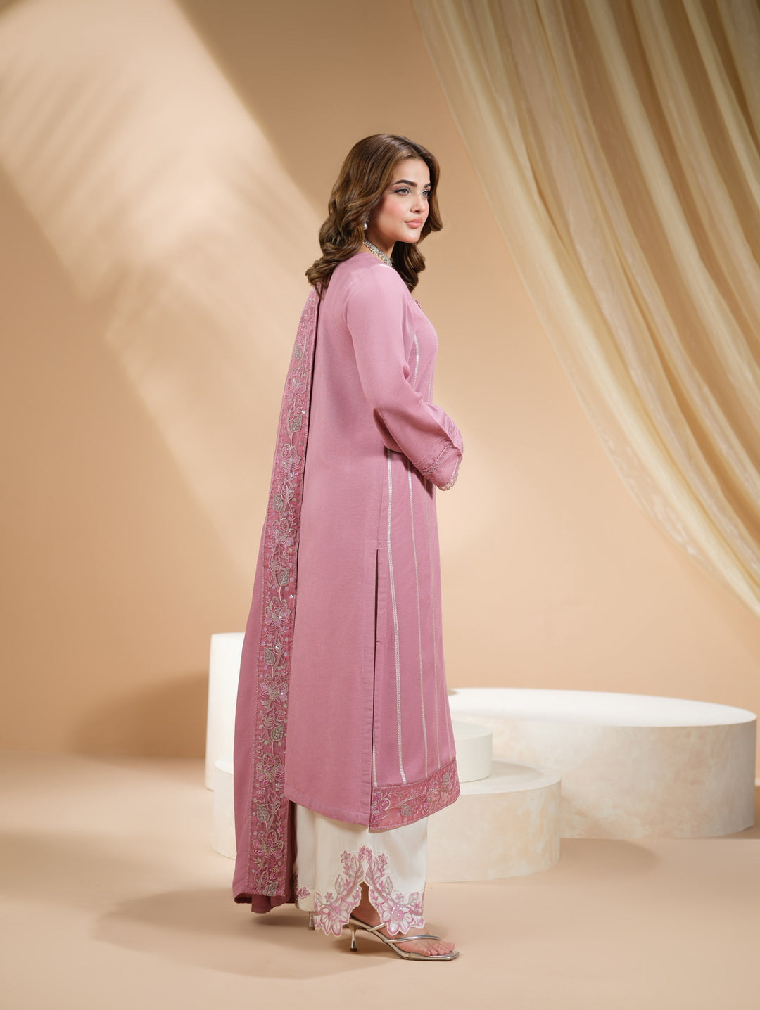 3 Pc Ready To Wear Embroidered Raw Silk Suit -HE15-