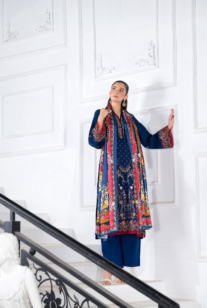 3 Pc Ready To Wear Fully Embroidered Viscose Suit -HE28-