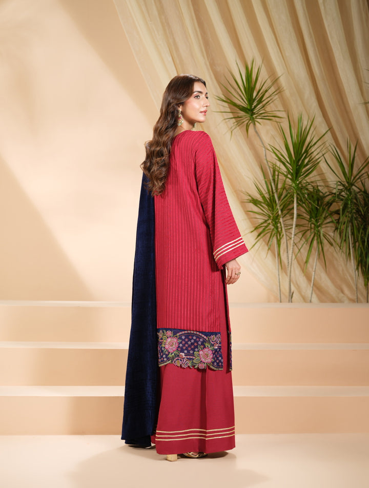 3 Pc Ready To Wear Embroidered  Pashmina Velvet Suit -HE64