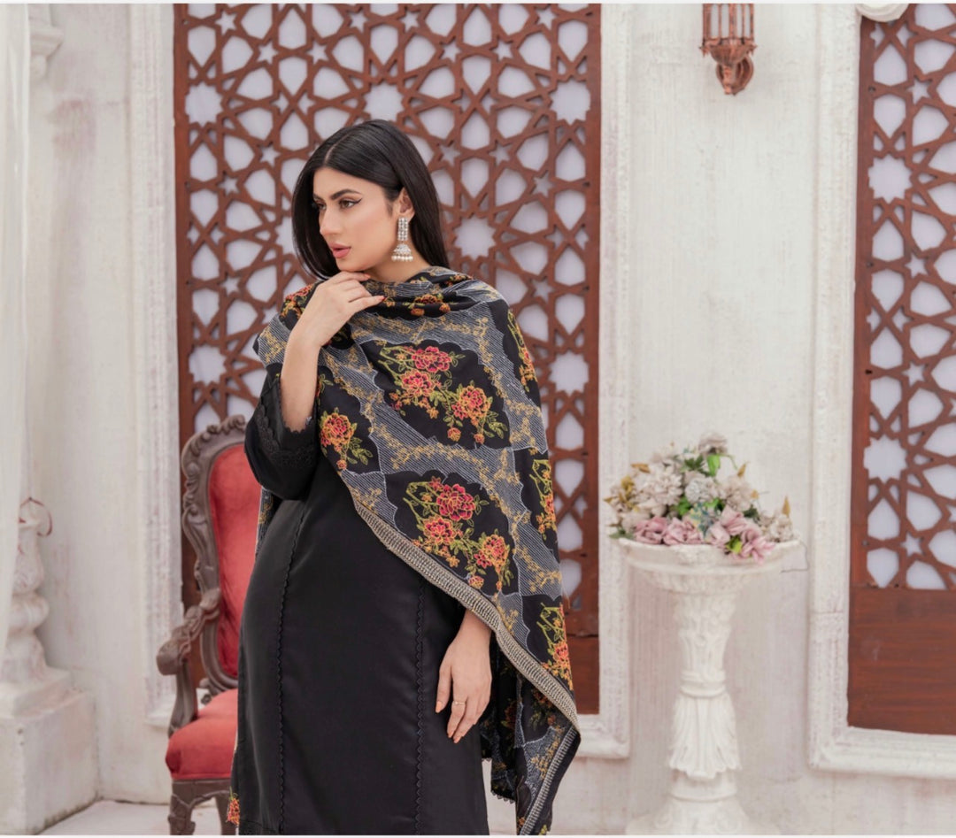 3 Pc Ready To Wear Dhanak  Suit With Full Embroidered Shawl - TT-43-