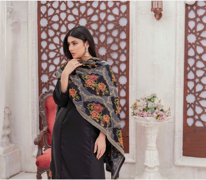 3 Pc Ready To Wear Dhanak  Suit With Full Embroidered Shawl - TT-43-