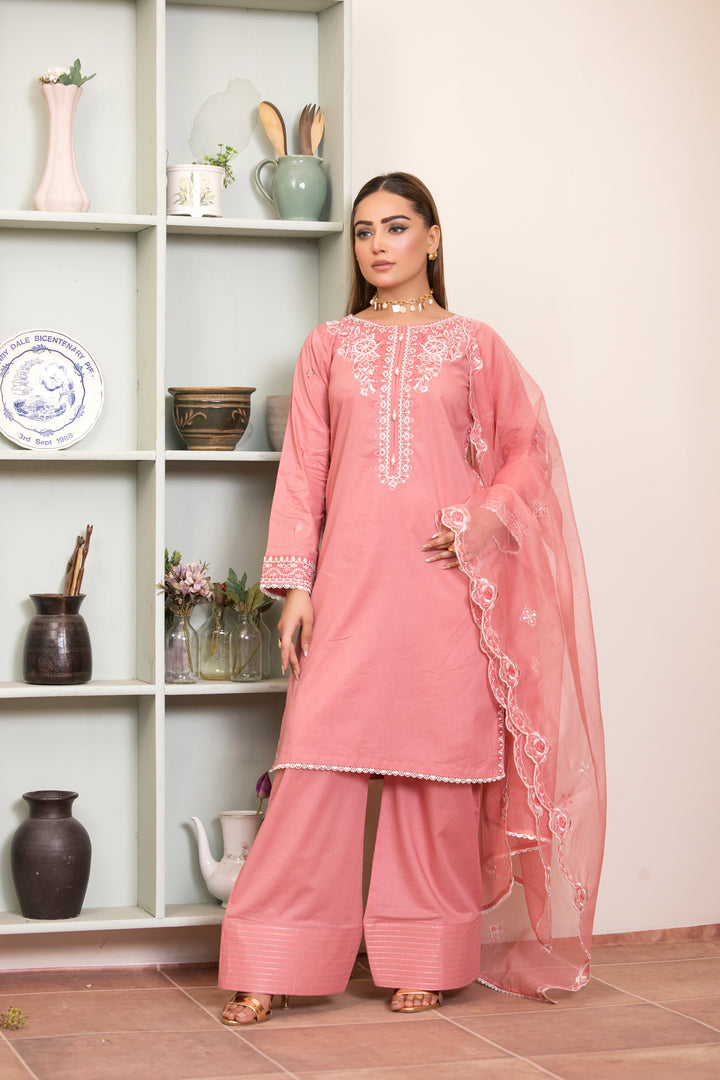 3 Piece Ready To Wear - Embroidered Farshi Shalwar Suit - - MA102-