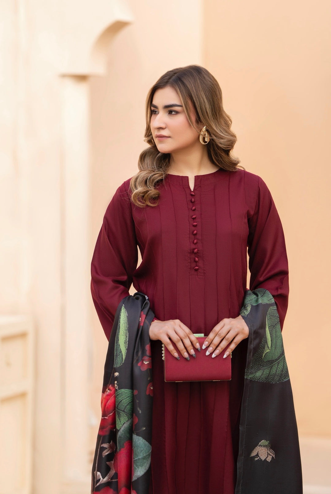 3 Pc Ready To Wear Dhanak  Suit With Winter Shawl - Raniya.H -RA-15-
