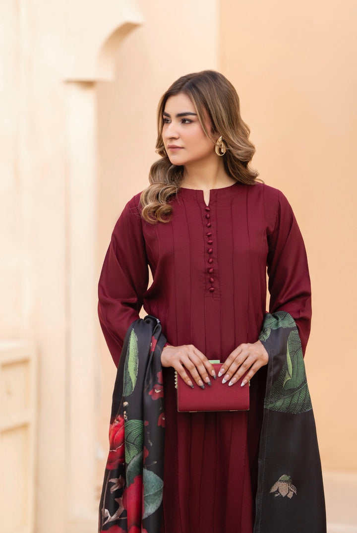 3 Pc Ready To Wear Dhanak  Suit With Winter Shawl - Raniya.H -RA-15-