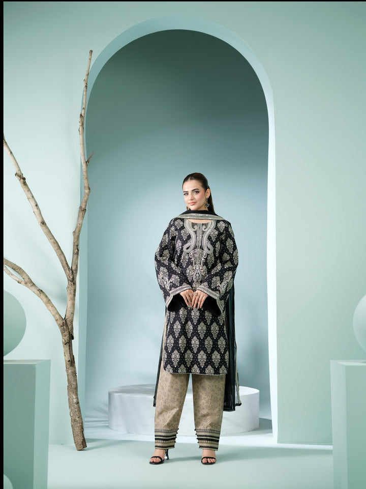 New Branded 3 PC Ready To Wear  Viscose  Embroidered Suit- HE12-