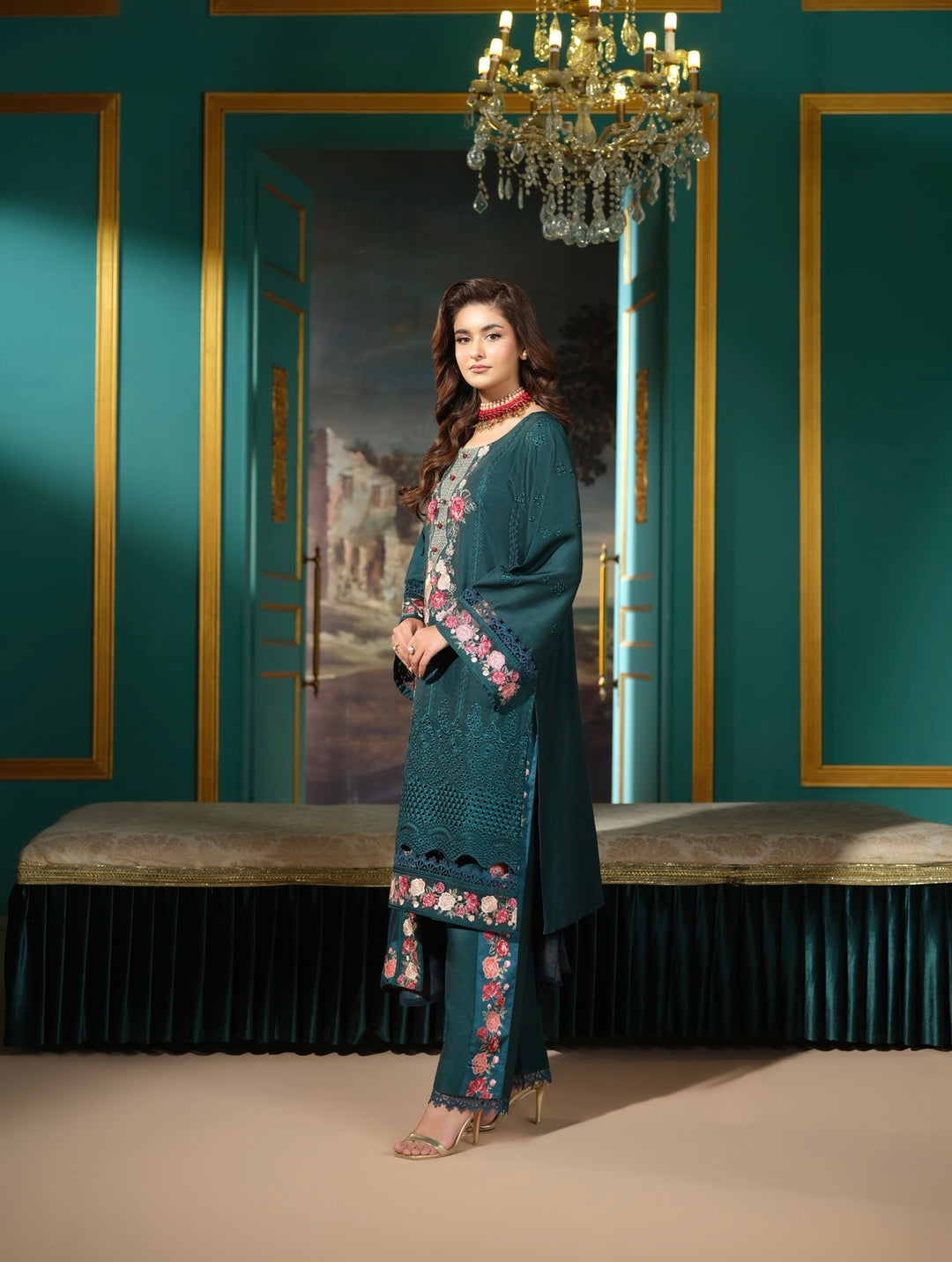 New Branded 3 PC Ready To Wear  Luxury Eid 2026  Collection Embroidered Suit- HE101