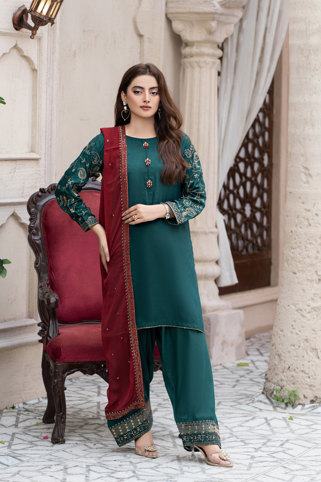 3 Piece Ready To Wear - Embroidered Viscose Suit-- MA121-