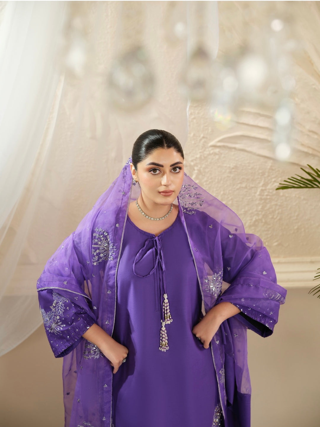 New Branded 3 PC Ready To Wear  Cambric Cotton Embroidered Suit- HE11