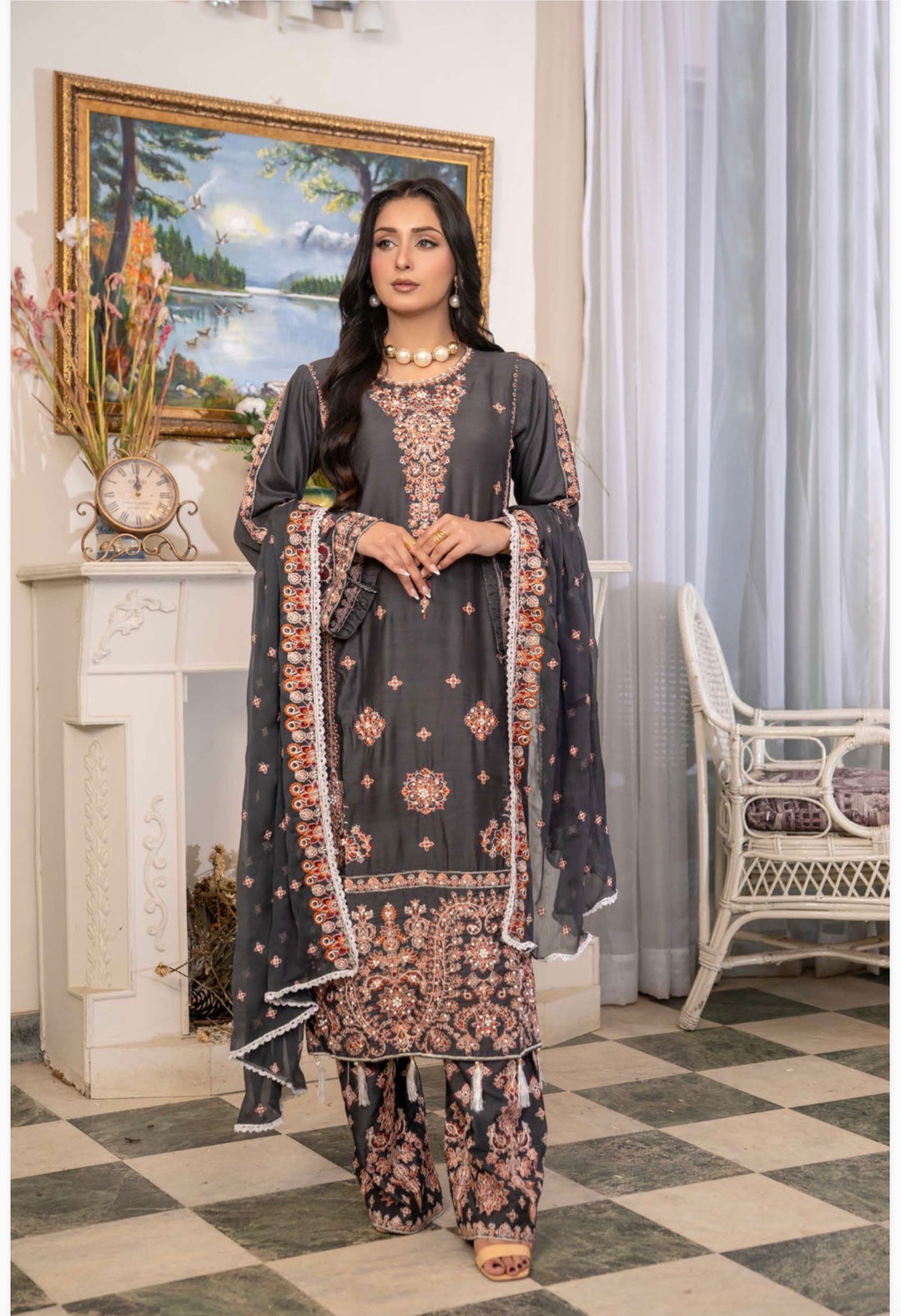 New 3 Pc Ready To Wear Luxury  Embroidered Suit- Hussain Rehar Inspired Eid Collection 2026 -- TT13