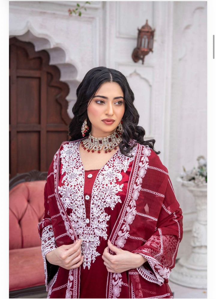 3 Pc Ready To Wear Fully Embroidered Valvet   Suit With Chiffon Duppata  - TT-01-