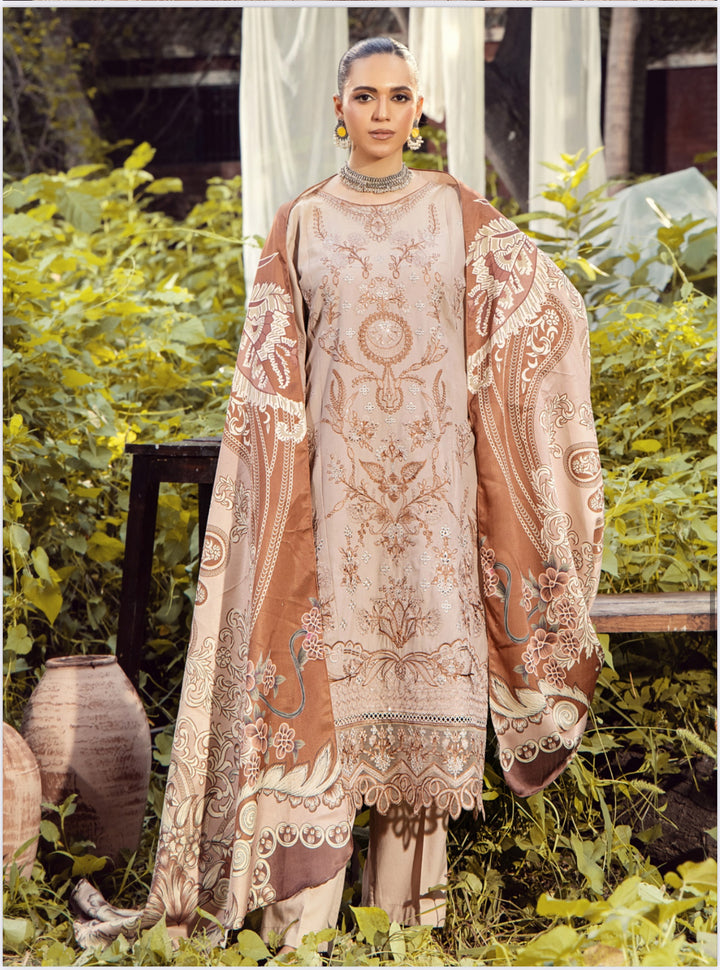 3 Pc Ready To Wear Fully Embroidered Dhanak  Suit With Wool  Shawl- TT-54-