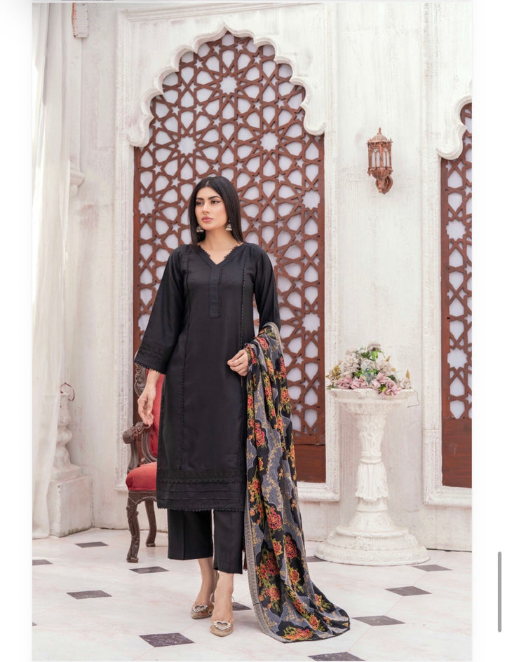 3 Pc Ready To Wear Dhanak  Suit With Full Embroidered Shawl - TT-43-