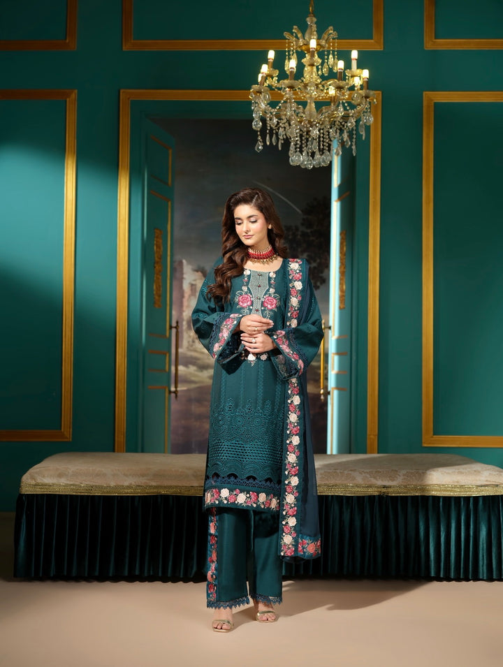 New Branded 3 PC Ready To Wear  Luxury Eid 2026  Collection Embroidered Suit- HE101