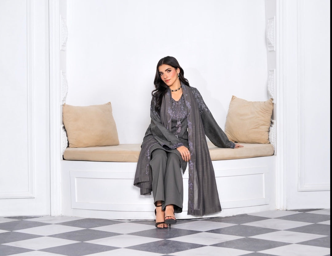 New Branded 3 PC Ready To Wear  Viscose  Embroidered Suit- HE23-