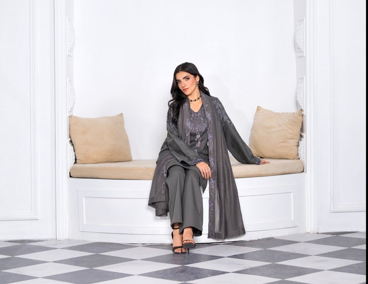 New Branded 3 PC Ready To Wear  Viscose  Embroidered Suit- HE23-