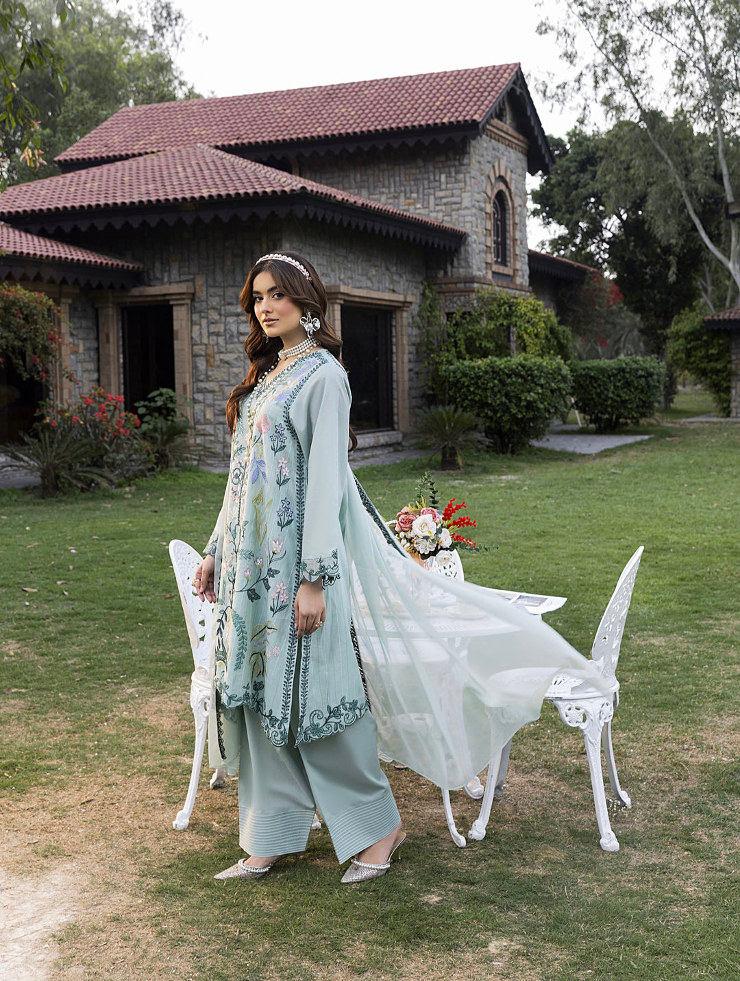 3 Piece Ready To Wear - Embroidered Farshi Shalwar- New  2025 Collection - HE135-