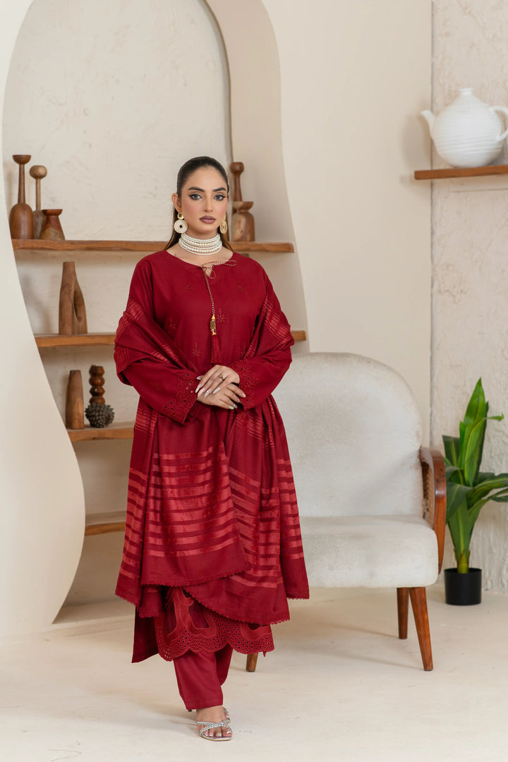 3 Piece Ready To Wear Dhanak Embroidered Suit -TT-102-