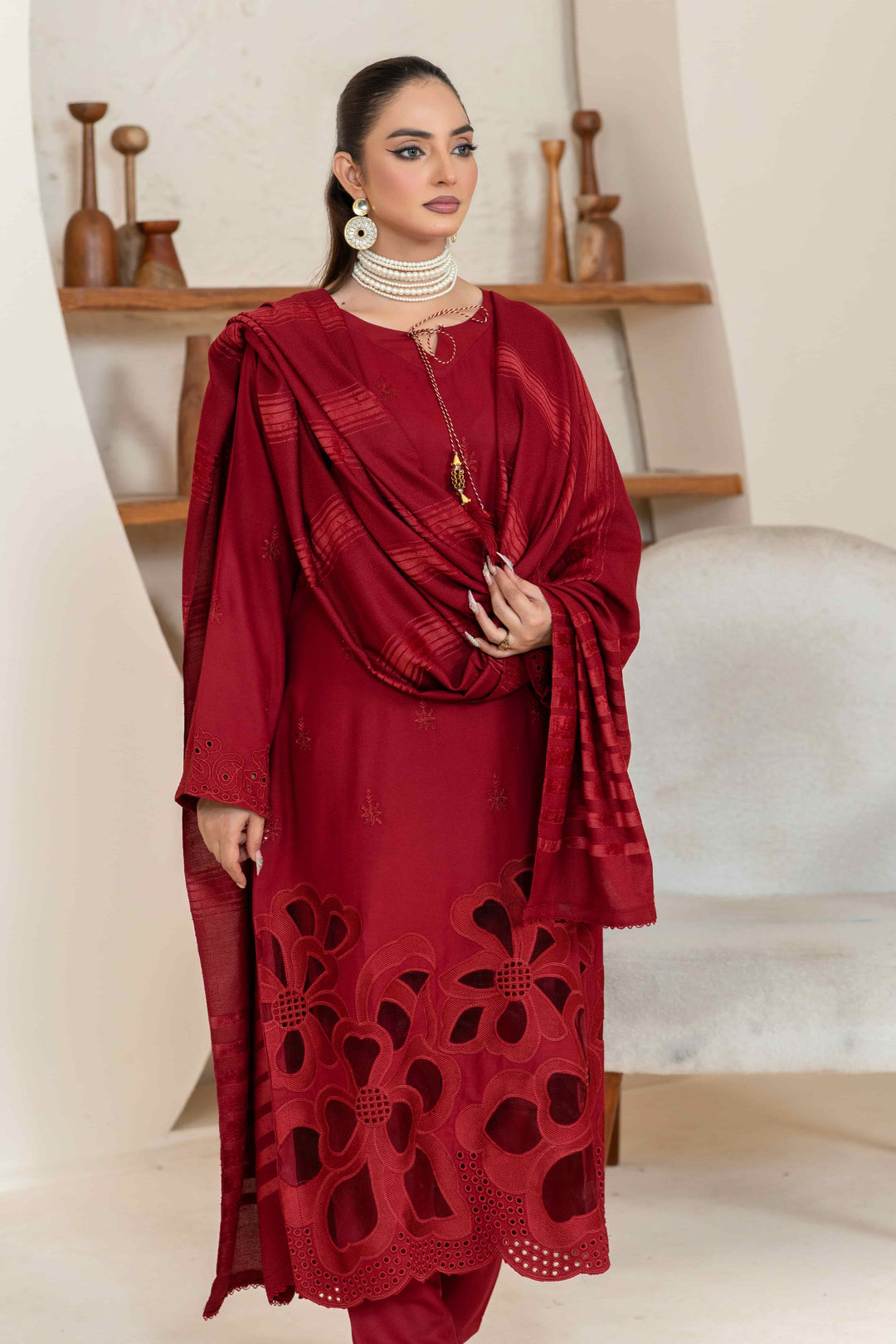 3 Piece Ready To Wear Dhanak Embroidered Suit -TT-102-