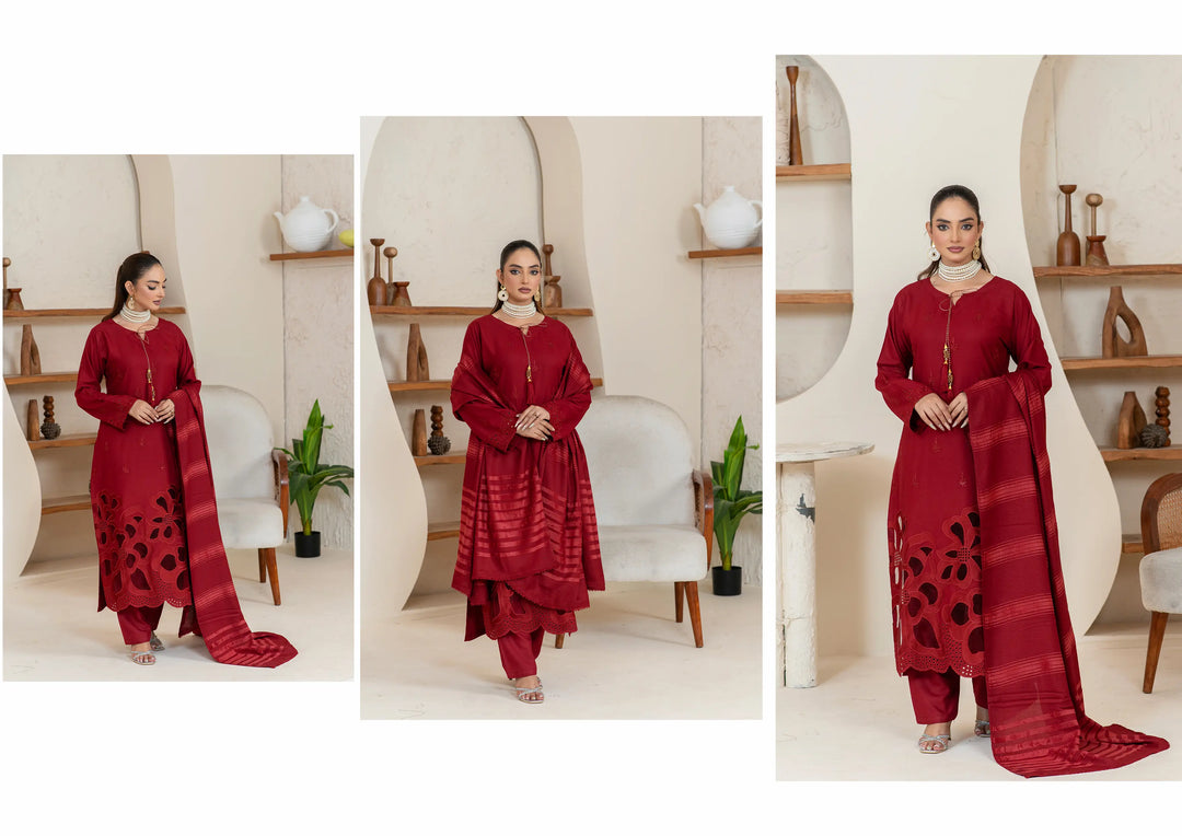 3 Piece Ready To Wear Dhanak Embroidered Suit -TT-102-