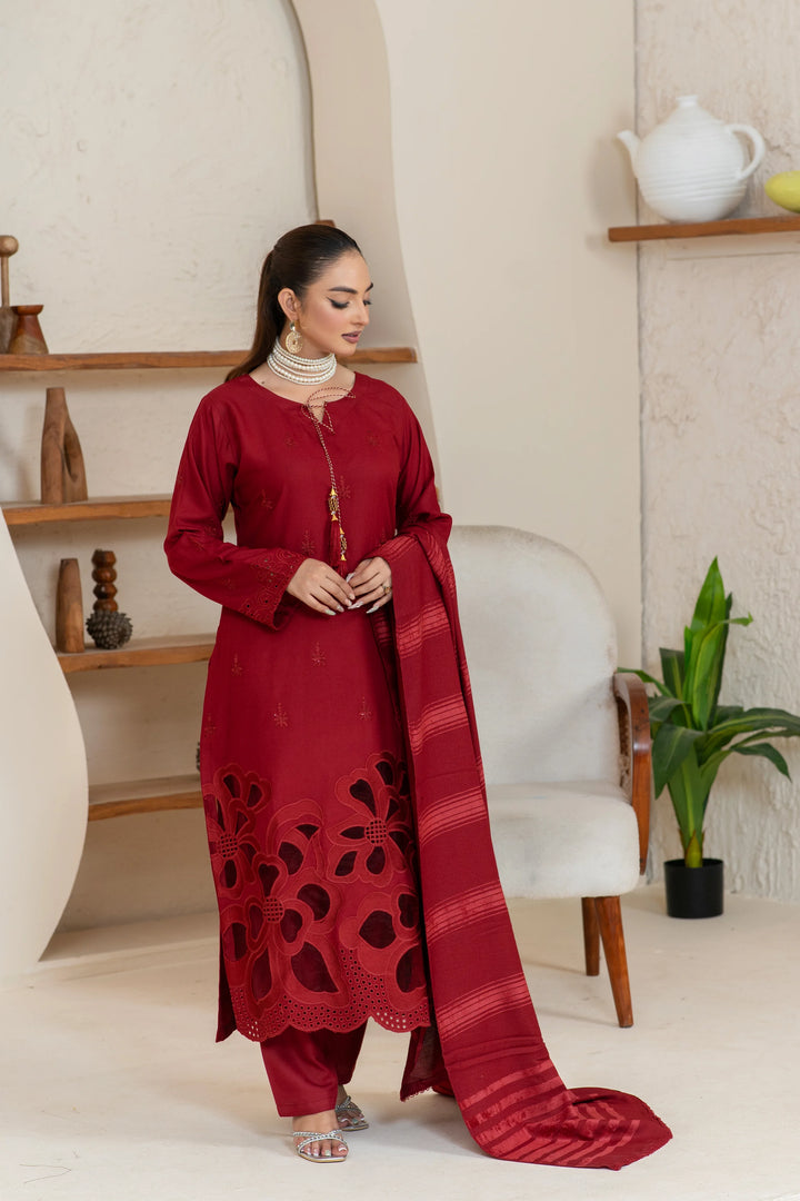3 Piece Ready To Wear Dhanak Embroidered Suit -TT-102-