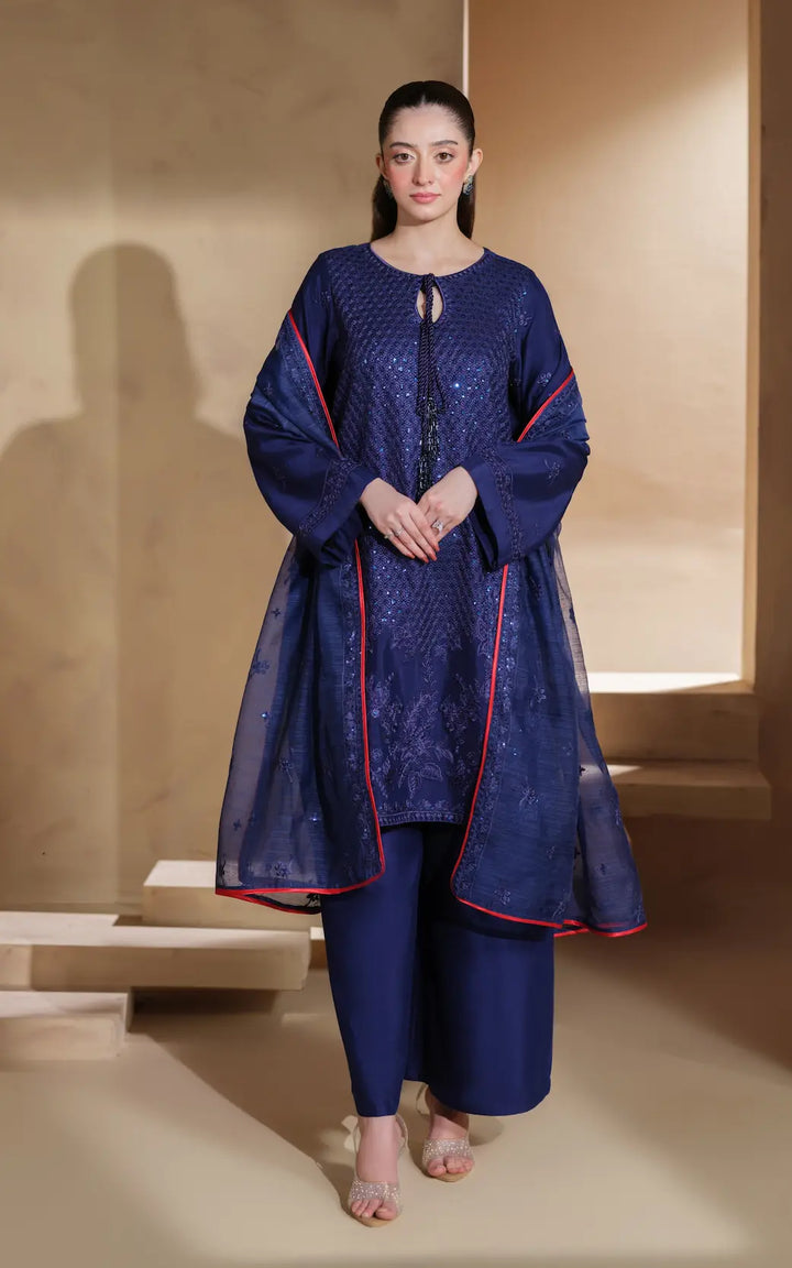 3 Pc Ready To Wear Embroidered Suit - Celestial Blue -HE101-