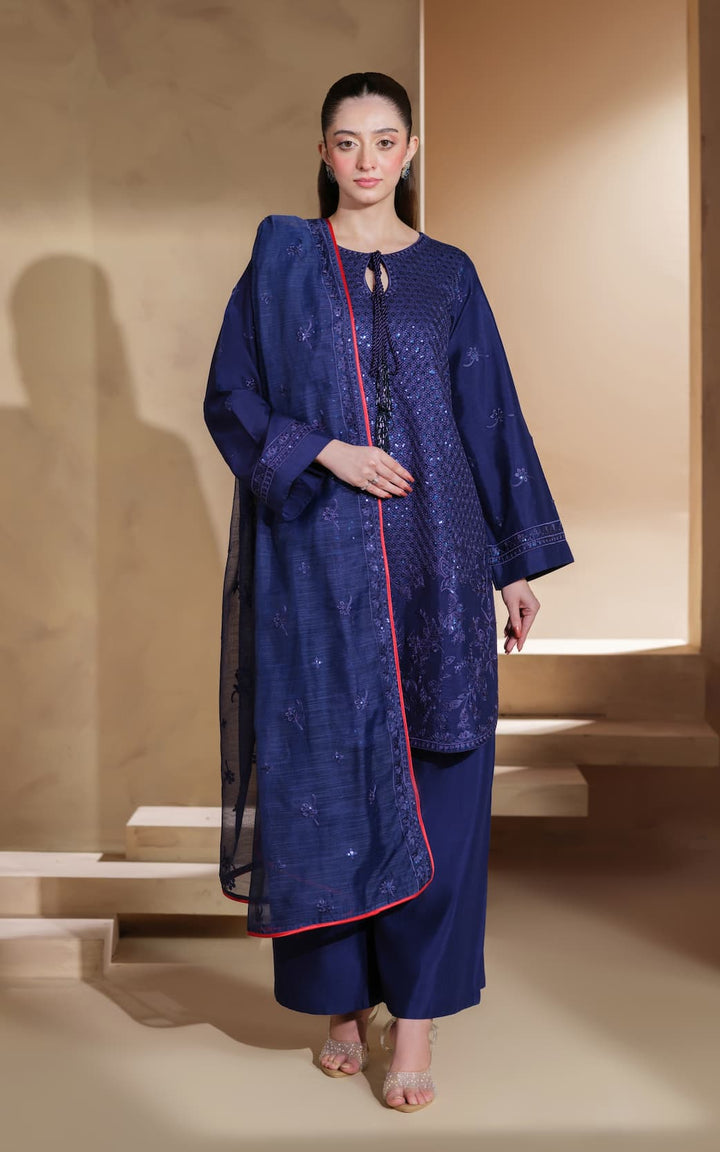 3 Pc Ready To Wear Embroidered Suit - Celestial Blue -HE101-