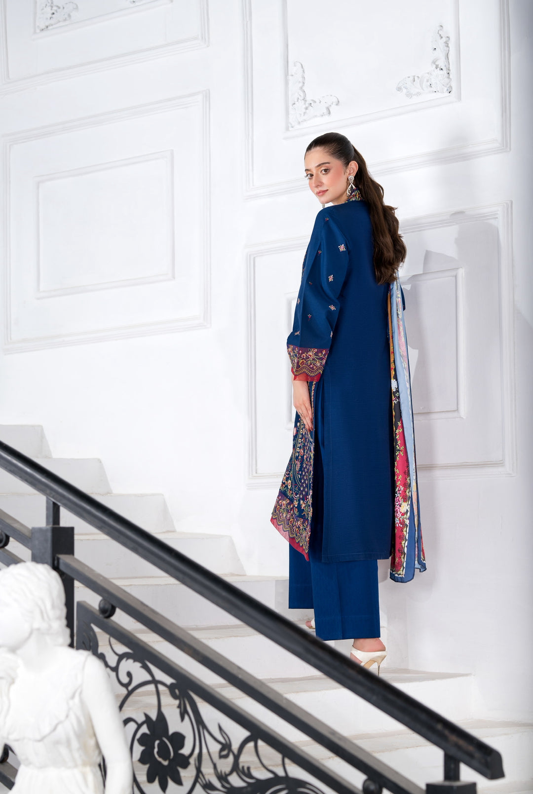 3 Pc Ready To Wear Fully Embroidered Viscose Suit -HE28-
