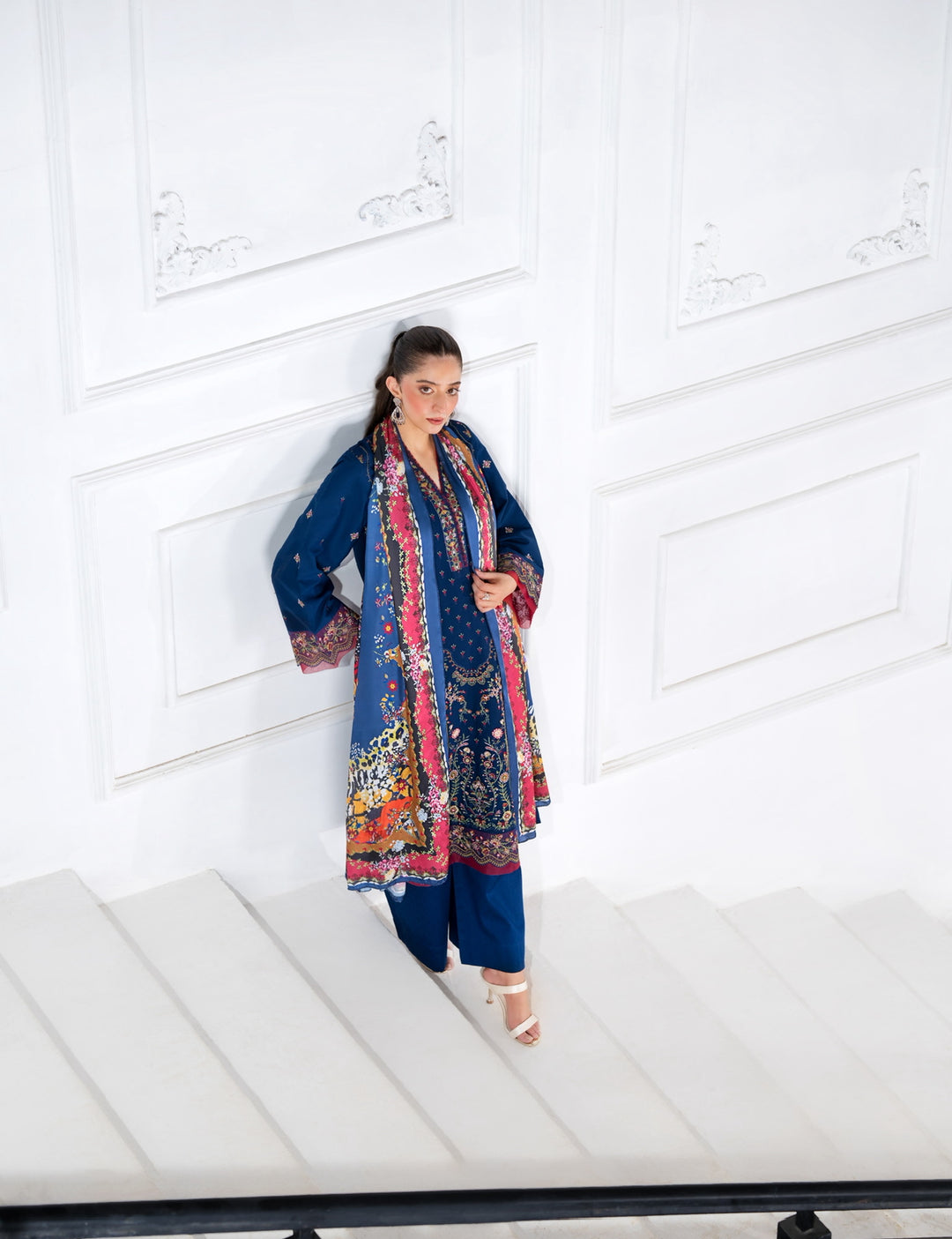 3 Pc Ready To Wear Fully Embroidered Viscose Suit -HE28-