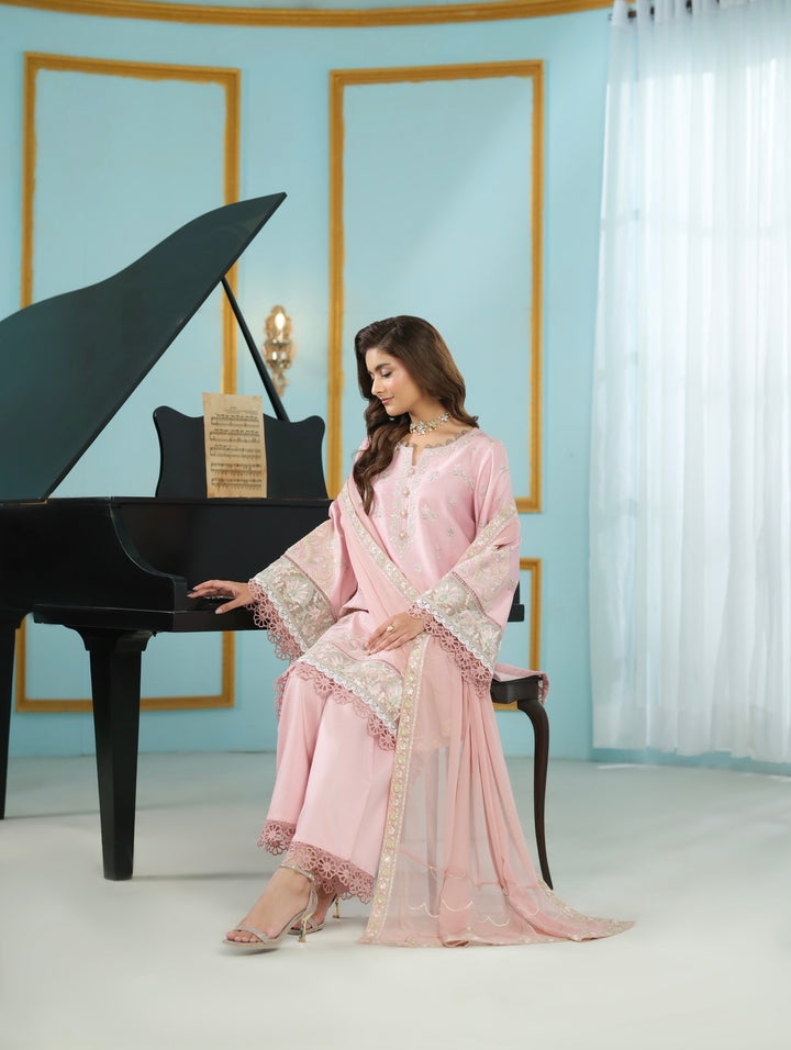 New Branded 3 PC Ready To Wear  Luxury Eid 2026  Collection Embroidered Suit- HE102