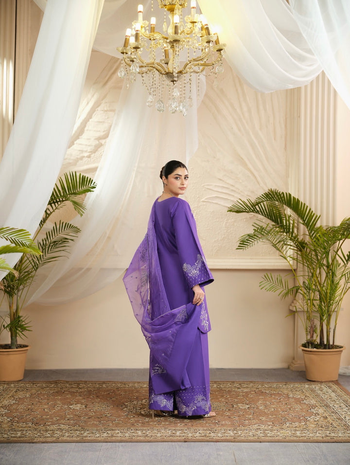 New Branded 3 PC Ready To Wear  Cambric Cotton Embroidered Suit- HE11