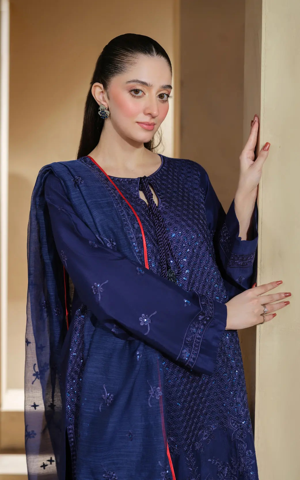 3 Pc Ready To Wear Embroidered Suit - Celestial Blue -HE101-