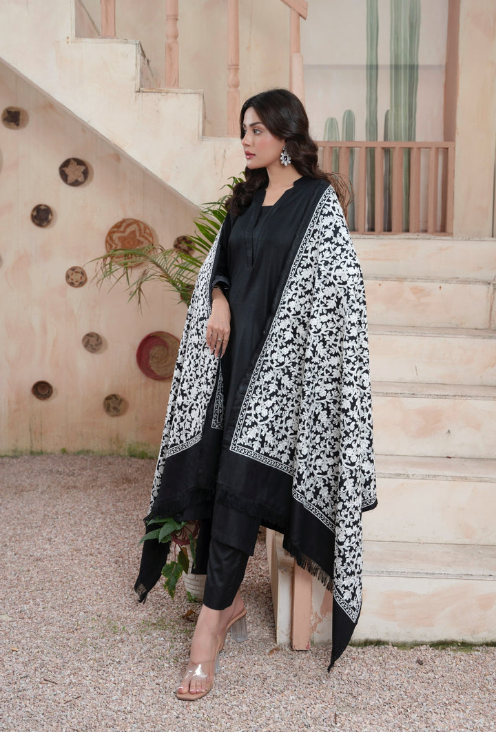 Branded 3 Pc Ready To Wear Suit - Embroidered Shawl (Winter Collection)