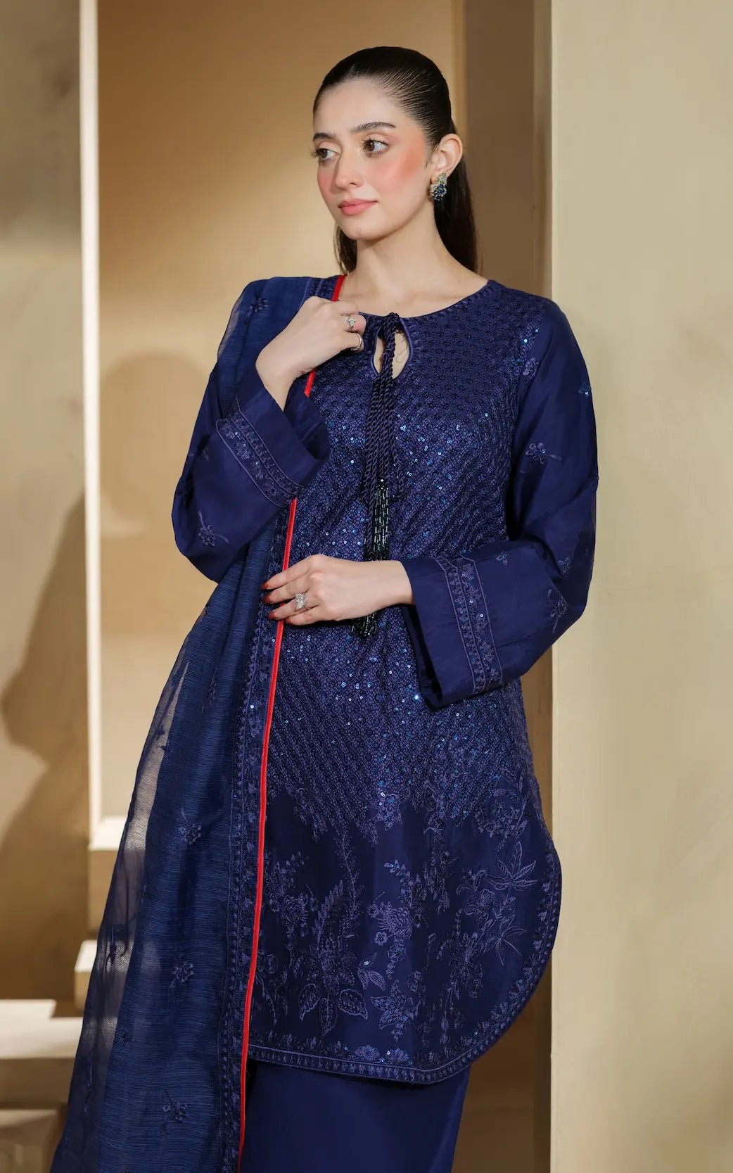 3 Pc Ready To Wear Embroidered Suit - Celestial Blue -HE101-