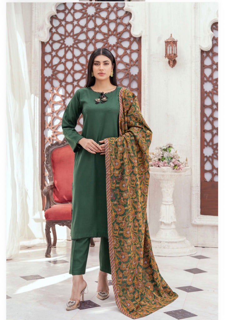 3 Pc Ready To Wear Dhanak  Suit With Full Embroidered Shawl - TT-41
