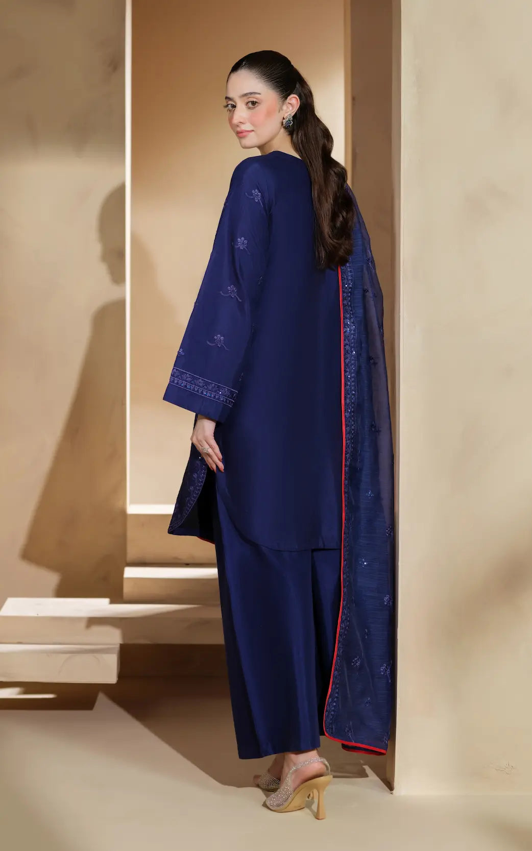3 Pc Ready To Wear Embroidered Suit - Celestial Blue -HE101-