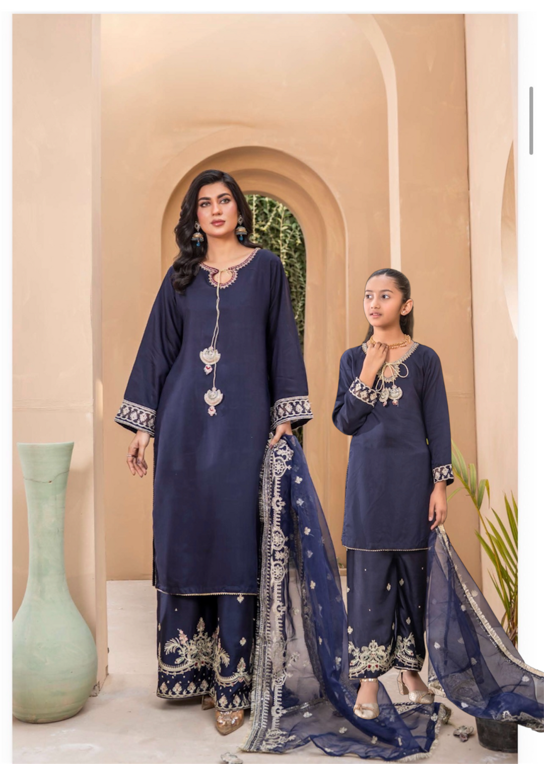 | Beautiful Embroidered Viscose Mother & Daughter Pakistani Readymade Eid 2026 Collection - Festive - | RA2001 (3 Colours)