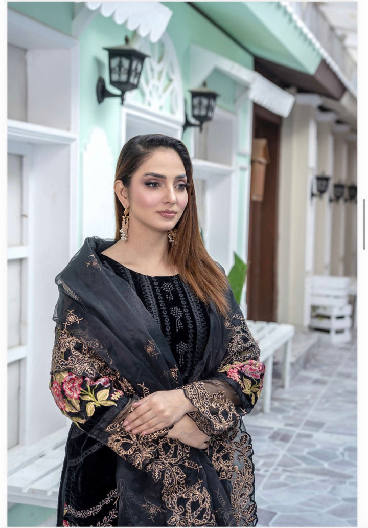 Branded 3 Pc Ready To Wear Velvet Suit - High Quality Suit - TT-32-