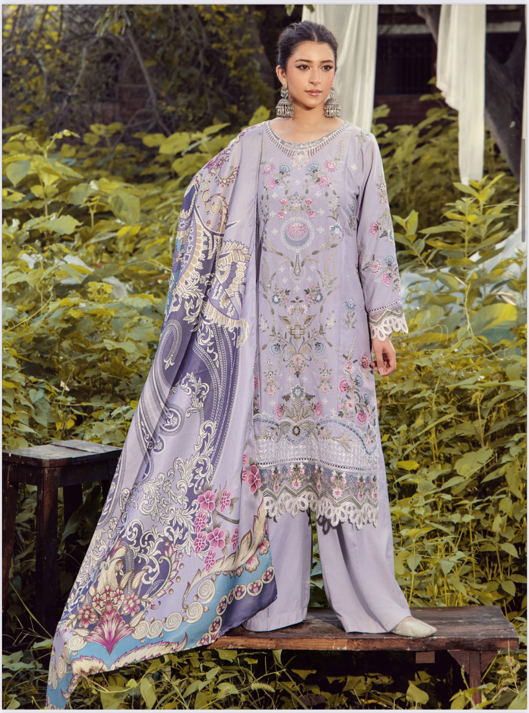 3 Pc Ready To Wear Fully Embroidered Dhanak  Suit With Wool  Shawl- TT-52-