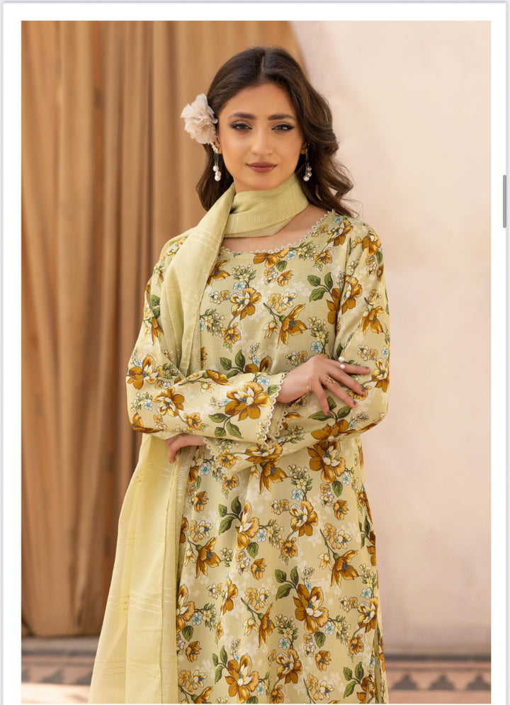 3 Piece Ready To Wear Fully Printed Lilen Suit -Simrans- SI102-