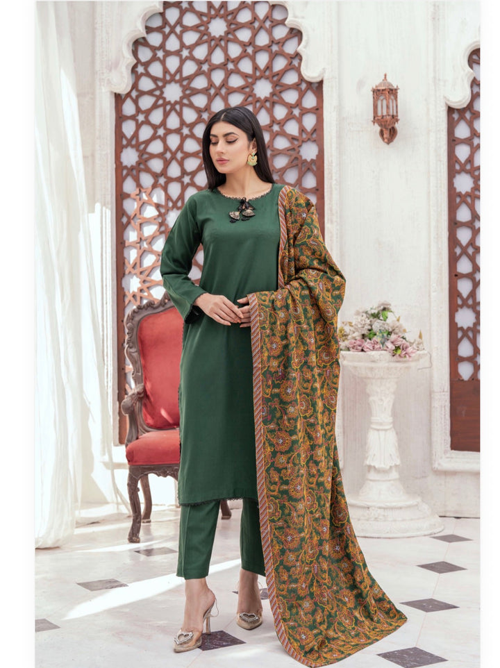 3 Pc Ready To Wear Dhanak  Suit With Full Embroidered Shawl - TT-41