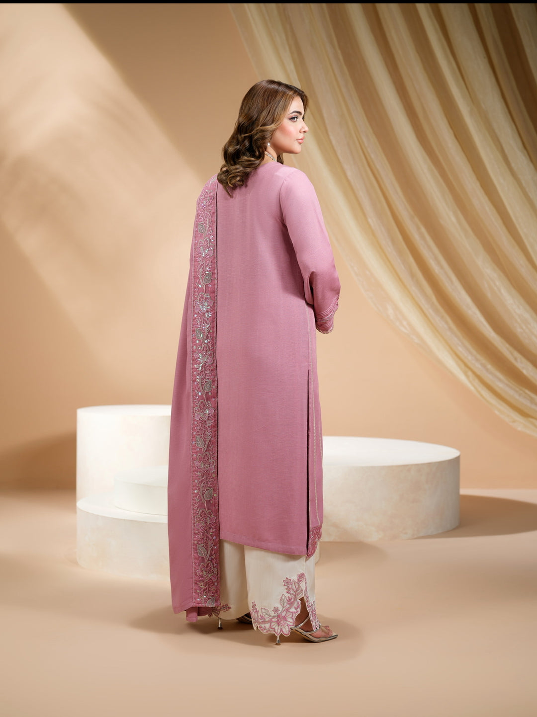 3 Pc Ready To Wear Embroidered Raw Silk Suit -HE15-