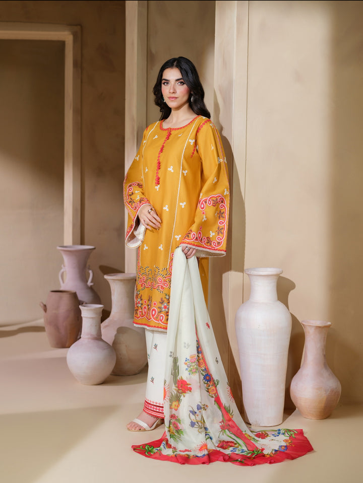 New 3 PC Ready To Wear  Viscose Embroidered Suit- HE145-